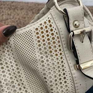 Apt. 9 Cream Perforated Shoulder Bag Gold Buckle Braided Strap Hobo Style READ